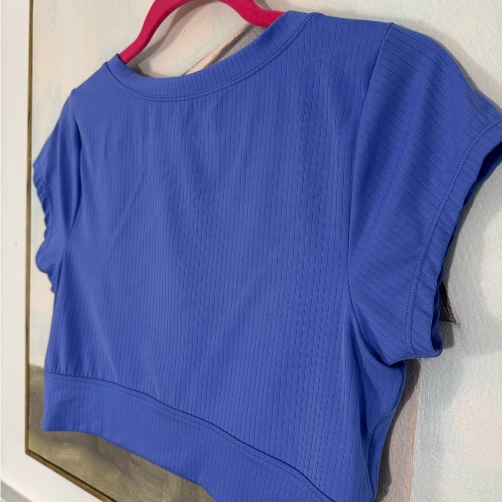 AERIE OFFLINE Real Me Cropped Snap Front Top Cornflower Blue Size M - Picture 7 of 7